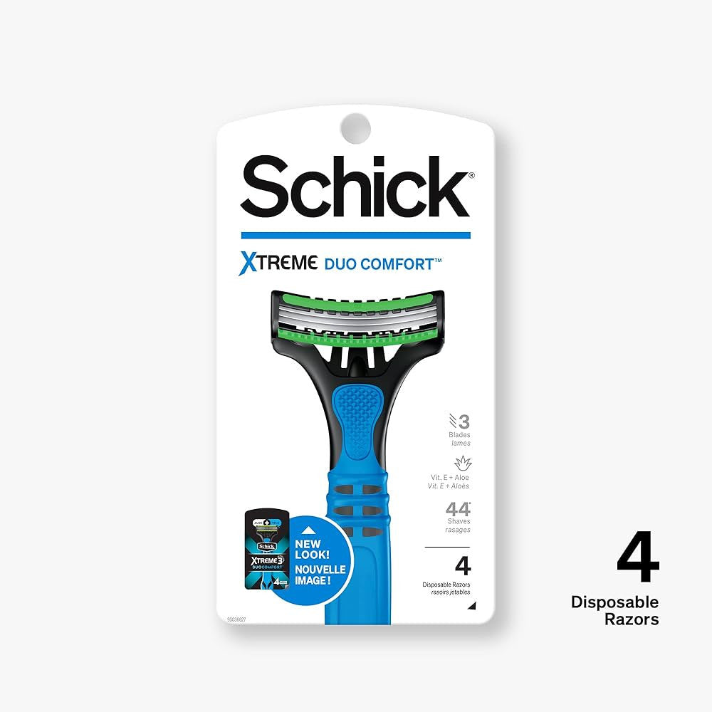 Schick Xtreme 3 Duo Comfort Skin Disposable Razors for Men, 4 Ea